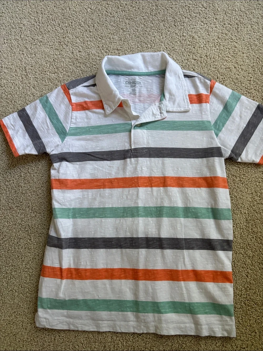 OshKosh B'gosh White Polo with Orange, Green & Gray Stripes